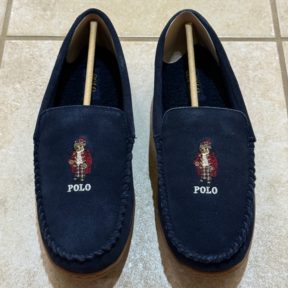 RALPH LAUREN POLO Bear Slippers Navy NIB